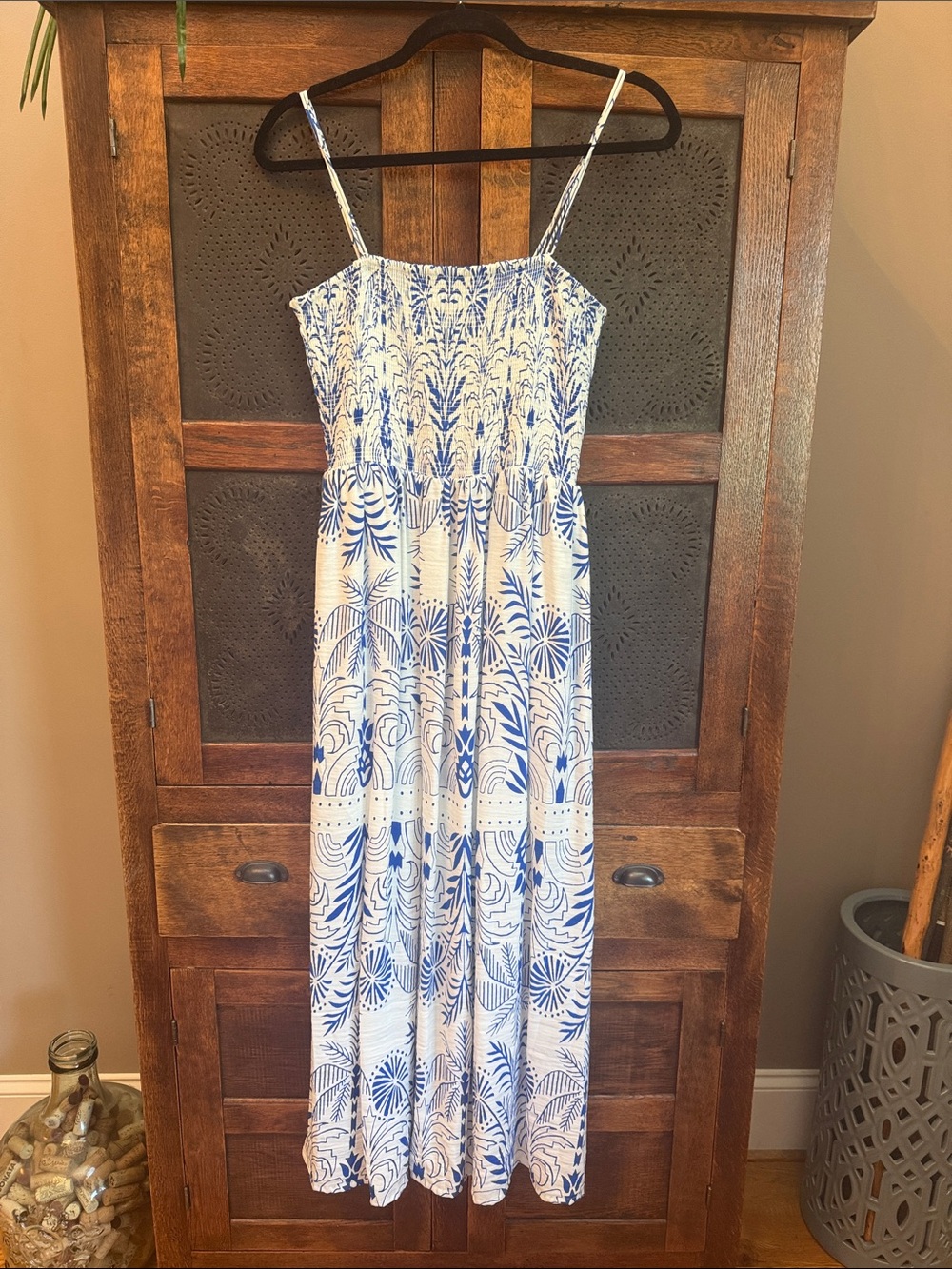 Z Supply Blue & White Printed Spaghetti-strap Maxi Dress